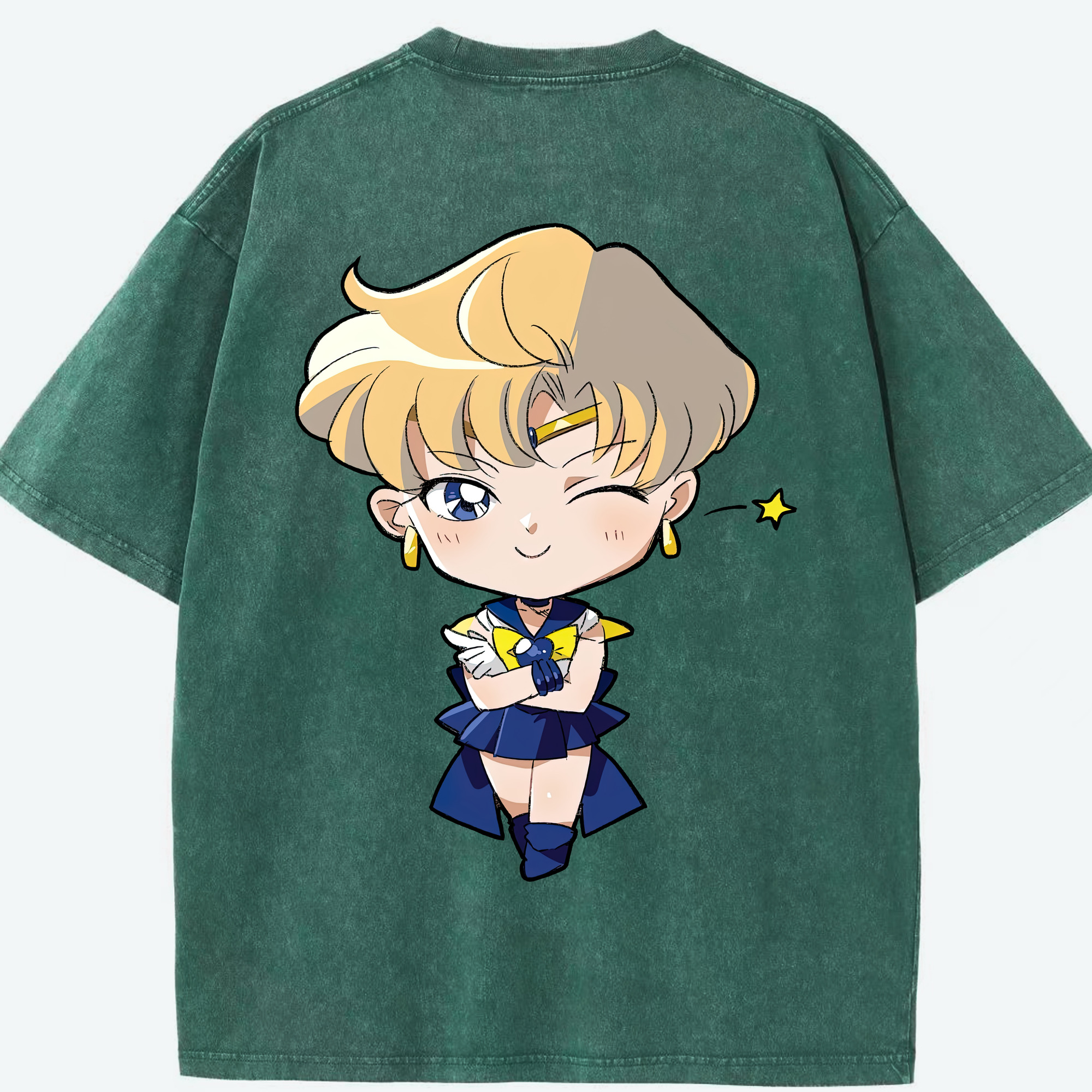 （画像用） 美少女戦士セーラームーン 天王はるか Sailor Moon Tenoh Haruka 綿100% ヴィンテージ風 半袖Tシャツ（背面プリント）